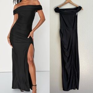 NWOT Absolute Glamour Black Off-the-Shoulder Maxi Dress